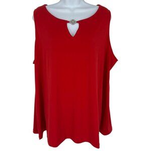 Susan Graver Red Sleeveless Top W/ Keyhole & Metal Accent Womens Size 2X